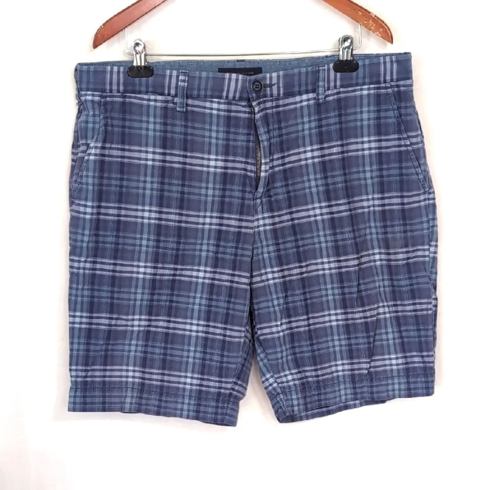 Tommy Hilfiger Blue Plaid Custom Fit Shorts Size 38